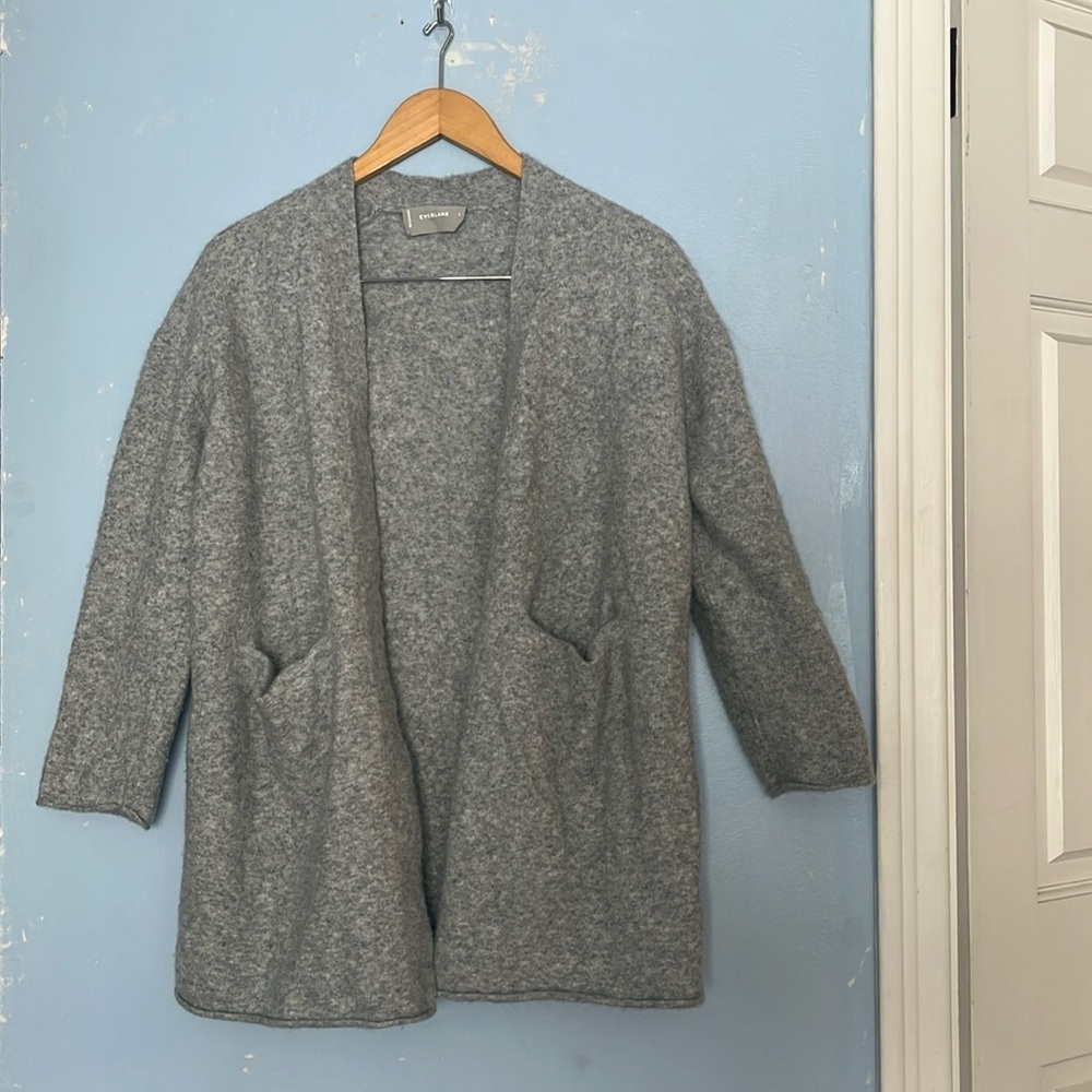 Everlane The Cozy Stretch Short Wool Blend Open Long Sleeve Cardigan